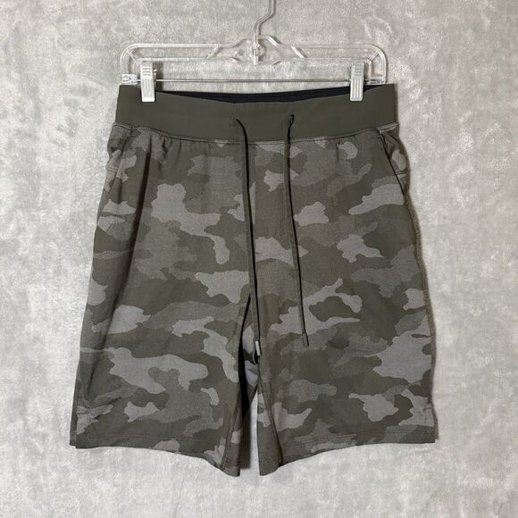 Lululemon Shorts Mens Medium Green T.H.E. Linerless Camo Gym Stretch THE M7APIS